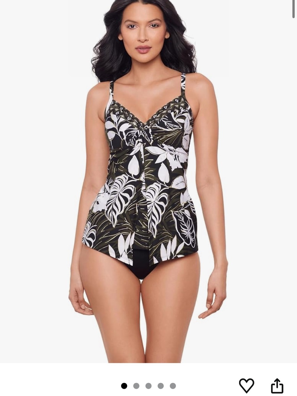Miraclesuit Black & White Leaf-Print Tankini Top DD Cup